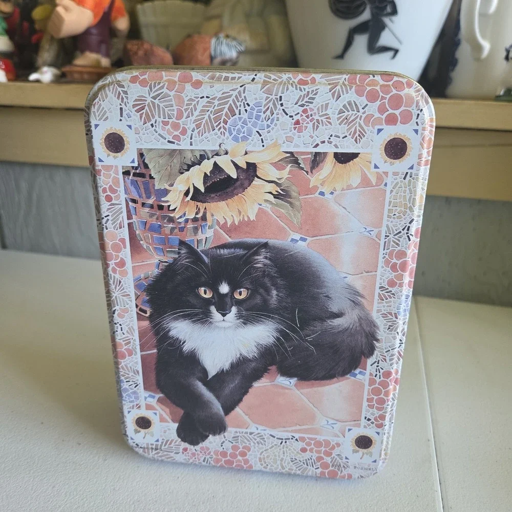 Vintage Vivian Boswell Long Hair Black White Cat Metal Tin Brushcreek Creative